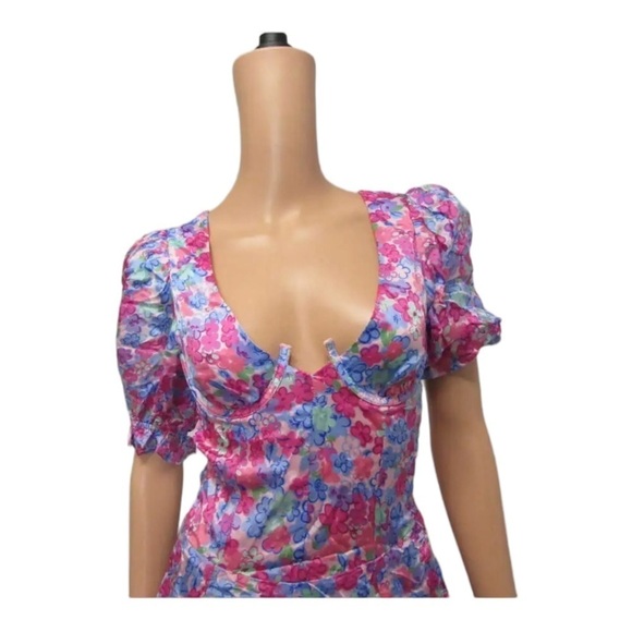 NWT FOR LOVE AND LEMONS Angie Puff Sleeve Corset Mini Dress Pink Floral Small - Picture 10 of 16